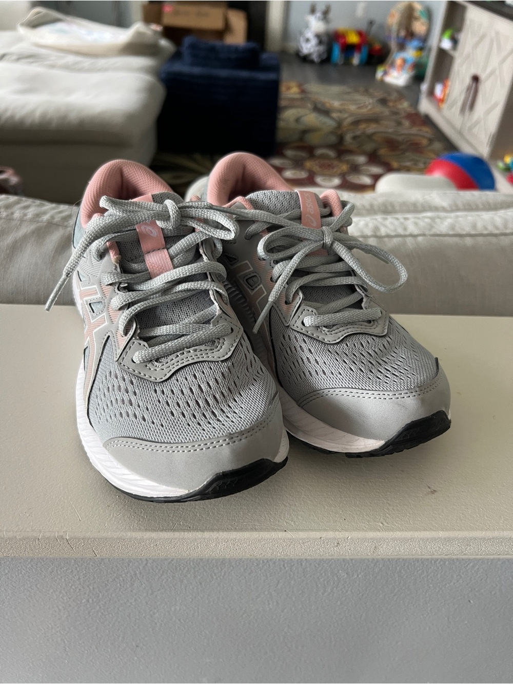 Asics Gray and Pink Girls' Athletic Sneakers